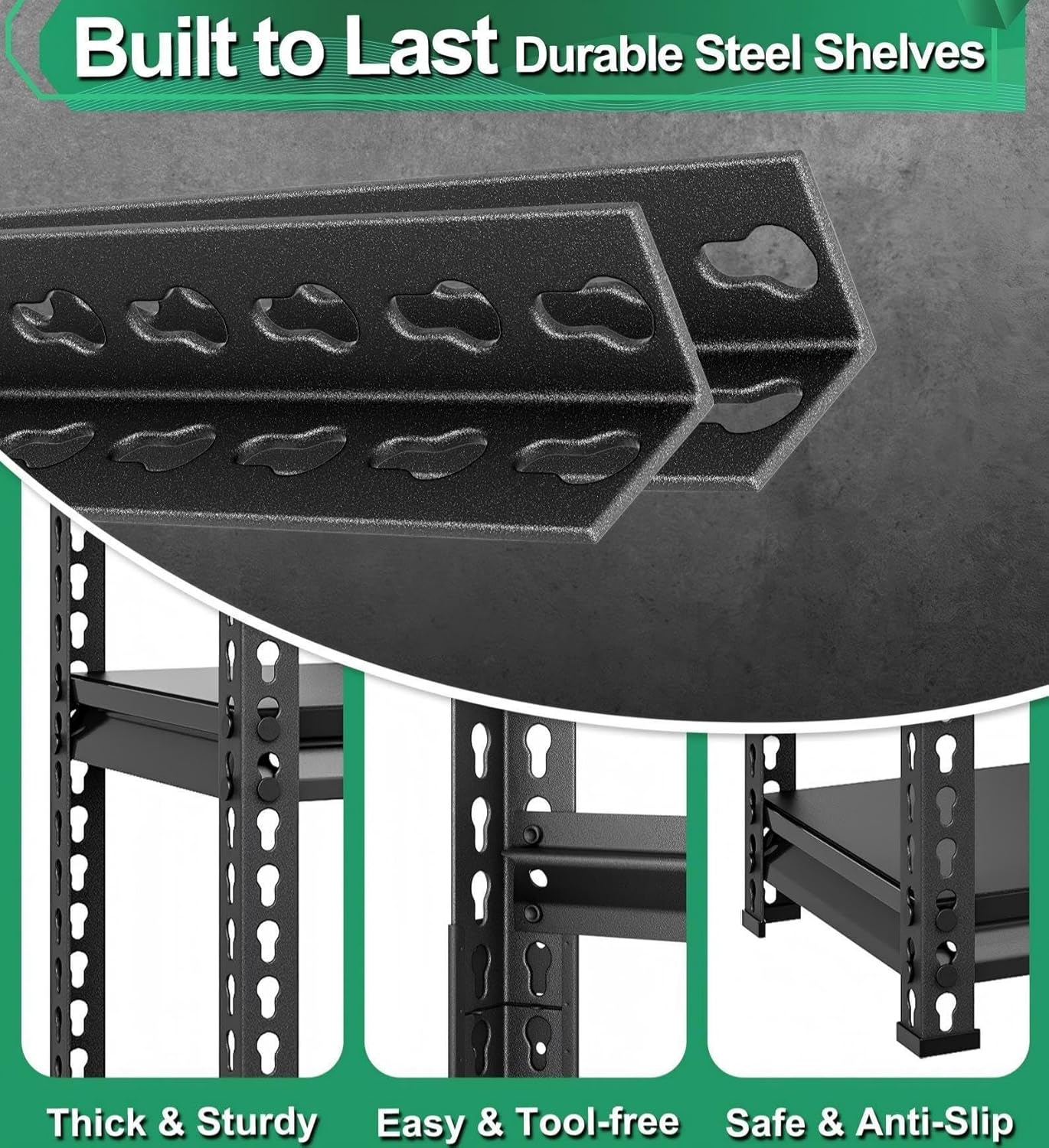 **Skiennix Heavy-Duty Metal Storage Garage Shelving - 1,200 Lbs Capacity, 3-Tier Adjustable Rack, Black 40" W x 16" D x 36" H**
