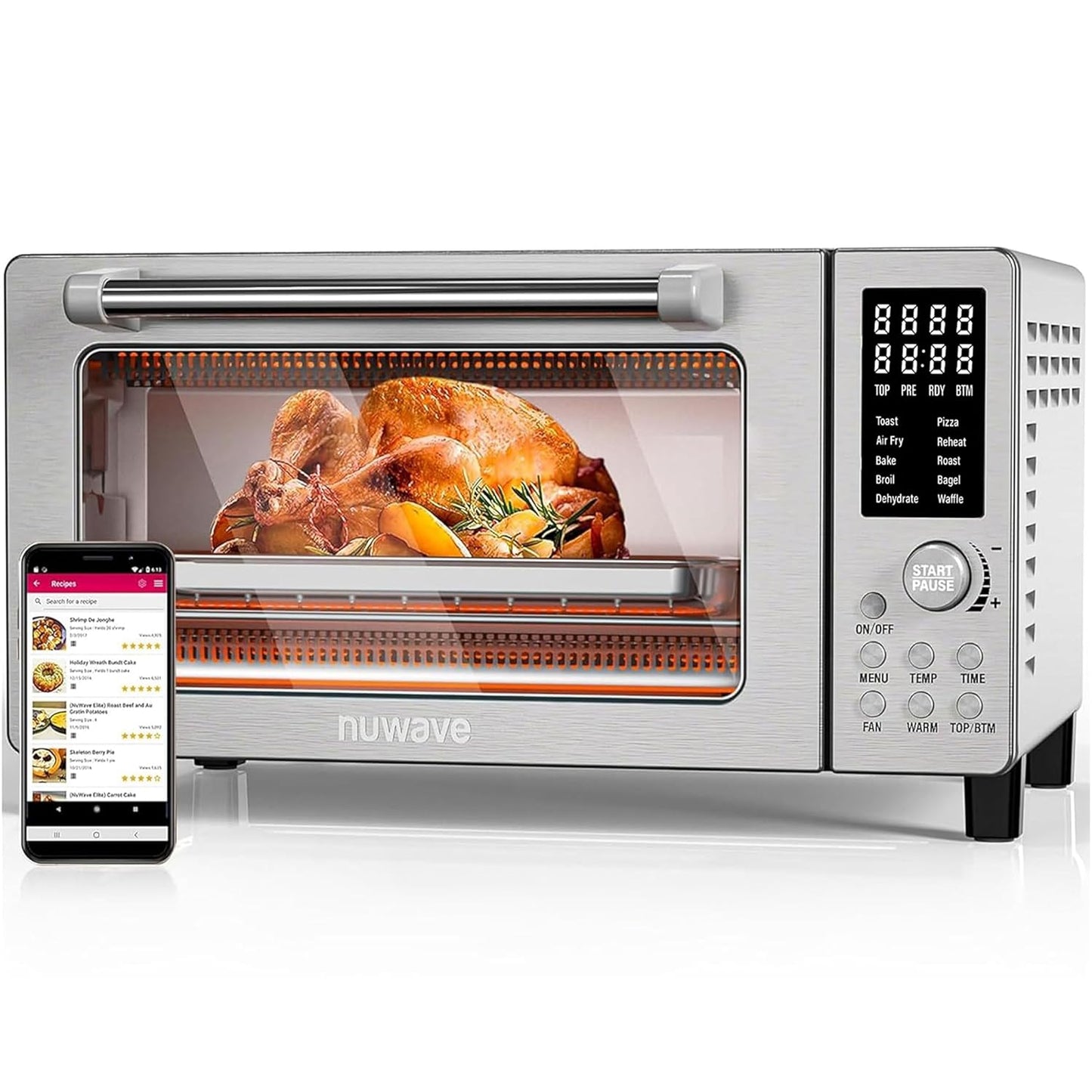 Nuwave Bravo Air Fryer Toaster Oven - 10-in-1 Convection Cooking, 21-Qt Capacity, Stainless Steel