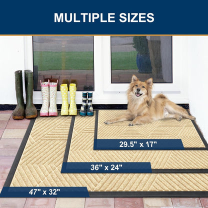 Smiry Heavy-Duty Natural Rubber Front Door Mat - Trap Dirt & Moisture, Easy Clean | Irregular Triangle (29.5x17, Beige)