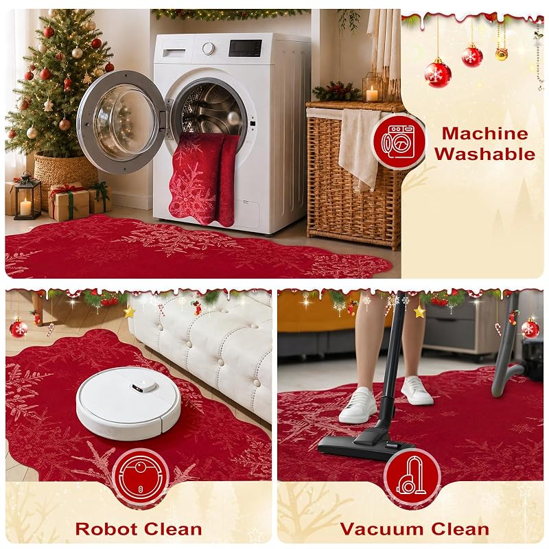 Red Snowflake Doormat 2' x 3' - Christmas Entryway Rug, washable