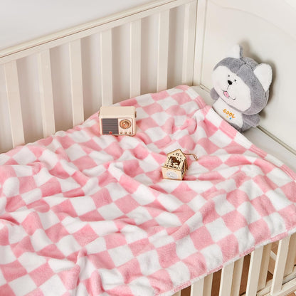 Yurhap Checkered Baby Blanket - Soft Pink Fleece for Girls & Boys | Lightweight 30''x40'' Comfort Blanket