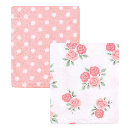 Hudson Baby Unisex Baby Silky Plush and Coral Fleece Blanket, Soft Pink Roses, 30x36 inches