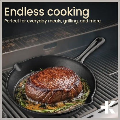 Bakken Cast Iron Skillet Set - 10" & 12" Pre-Seasoned Frying Pans with Easy-Grip Handles | Versatile for Stove, Oven & Grill