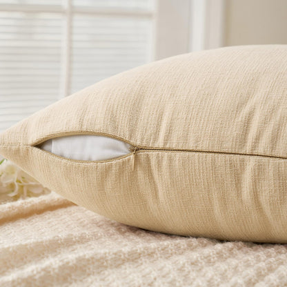 MIULEE Corduroy Decorative Throw Pillow Covers - Soft Chenille, 18x18 Inch, Cream White & Beige (Set of 2)