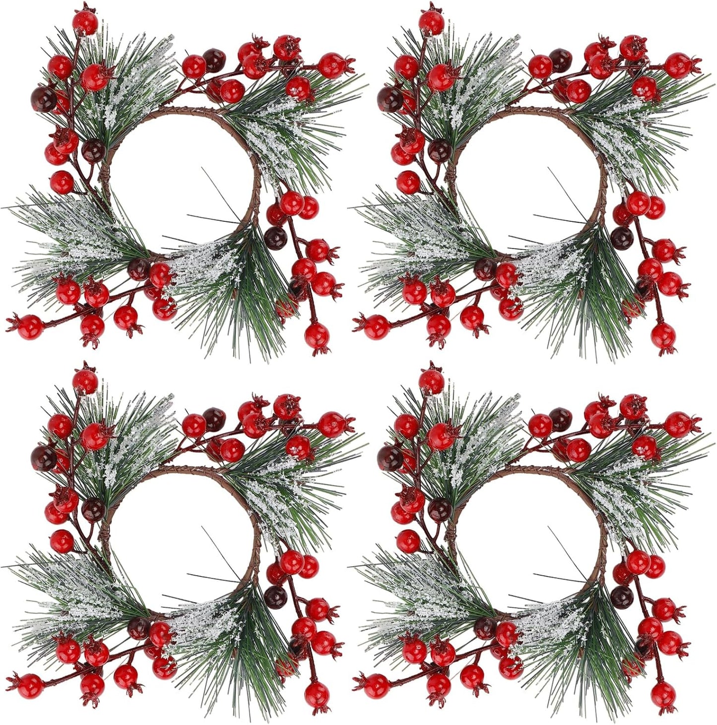 Regine Switzerland Christmas Candle Rings - Wreath Garland for 3" Dia Pillar Candles | Artificial Red Berries Decor