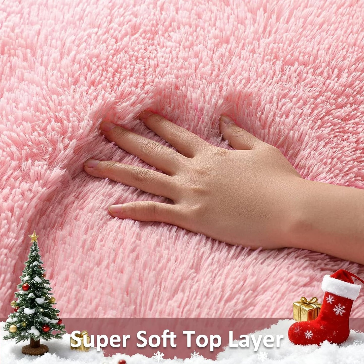 Ophanie Pink Shag Area Rug - Soft Fluffy Furry Carpet for Kids' Bedroom | 4x6 Cute Plush Decor
