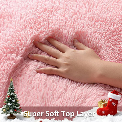 Ophanie Pink Shag Area Rug - Soft Fluffy Furry Carpet for Kids' Bedroom | 4x6 Cute Plush Decor