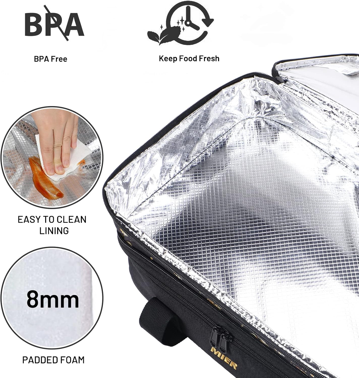 MIER Insulated Casserole Carrier Bag - Perfect for Lasagna & Potluck Parties | Fits 9 x 13 Inches, Expandable, Black