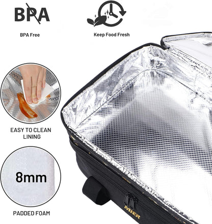 MIER Insulated Casserole Carrier Bag - Perfect for Lasagna & Potluck Parties | Fits 9 x 13 Inches, Expandable, Black