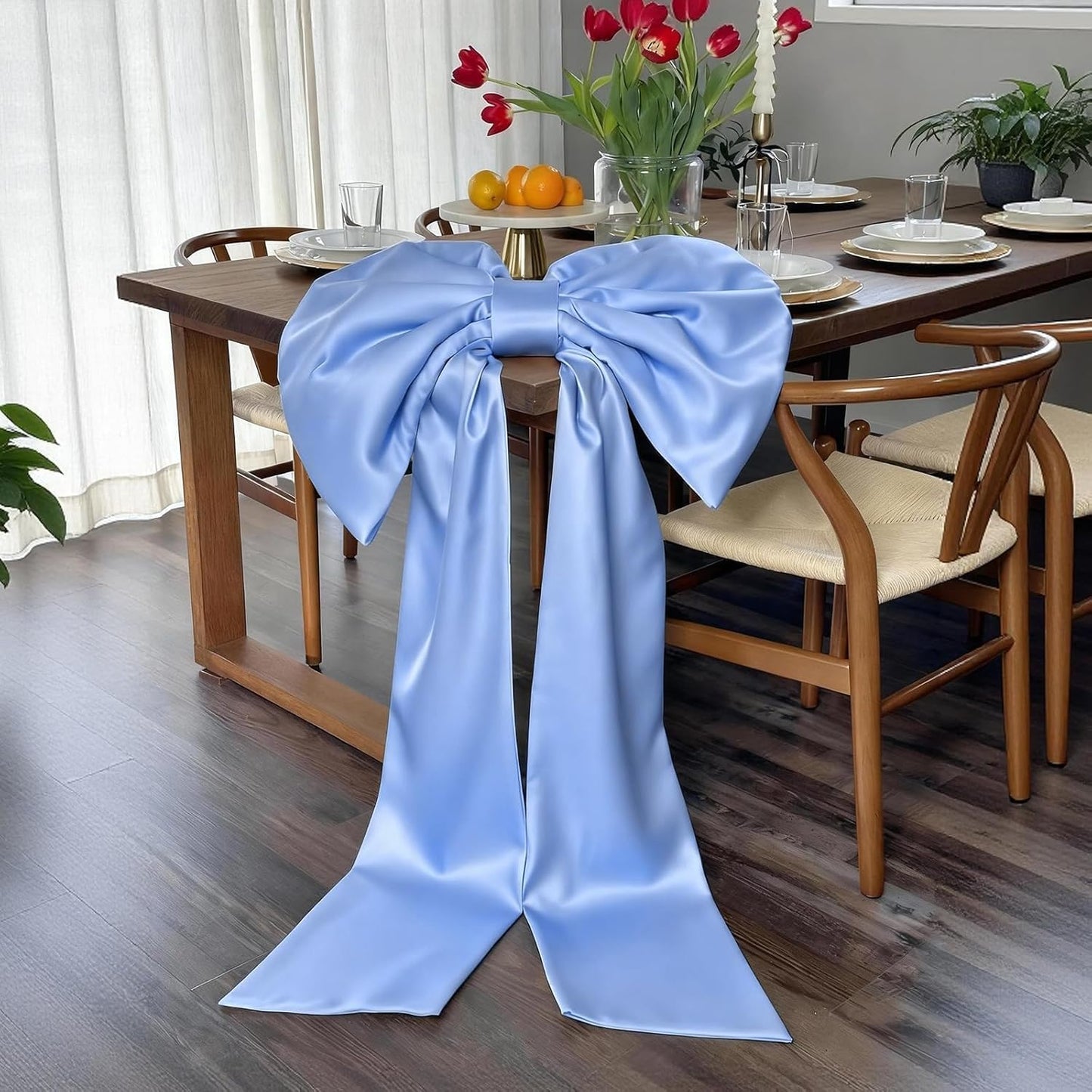 Skiennix Blue Bow Decor - 2 Pack of Large & Small Coquette Wall Backdrop for Valentine's Day & Weddings