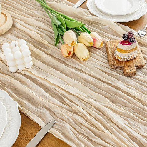 Cheesecloth Table Runner - 10 Ft Boho Rustic Sheer Gauze for Centerpiece Decor | Beige