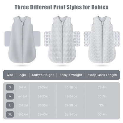 SWEET DOLPHIN Baby Sleep Sack 0-6 Months - 100% Cotton 2-Way Zipper TOG 0.5 Infant Wearable Blanket, Newborn Essentials Toddler 3 Pack Sleeping Sacks - Grey