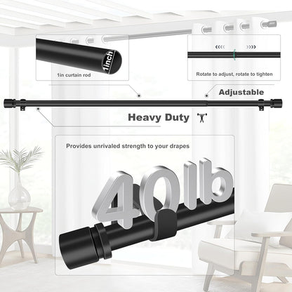 Ottsuls Curtain Rods - Adjustable 32-46 Inches | Heavy Duty Black Metal Set with Brackets