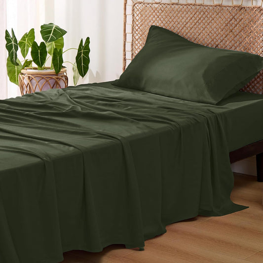Bedsure Cooling Sheets - Twin XL Bamboo Rayon, Breathable & Soft Hotel Luxury Bedding | Olive Green