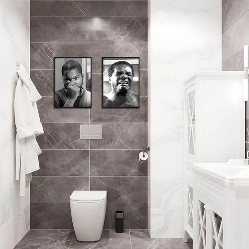 Funny Bathroom Wall Art Set by [Brand Name] - Vintage Comedy Movie Posters in Black Frame | 12x16 in