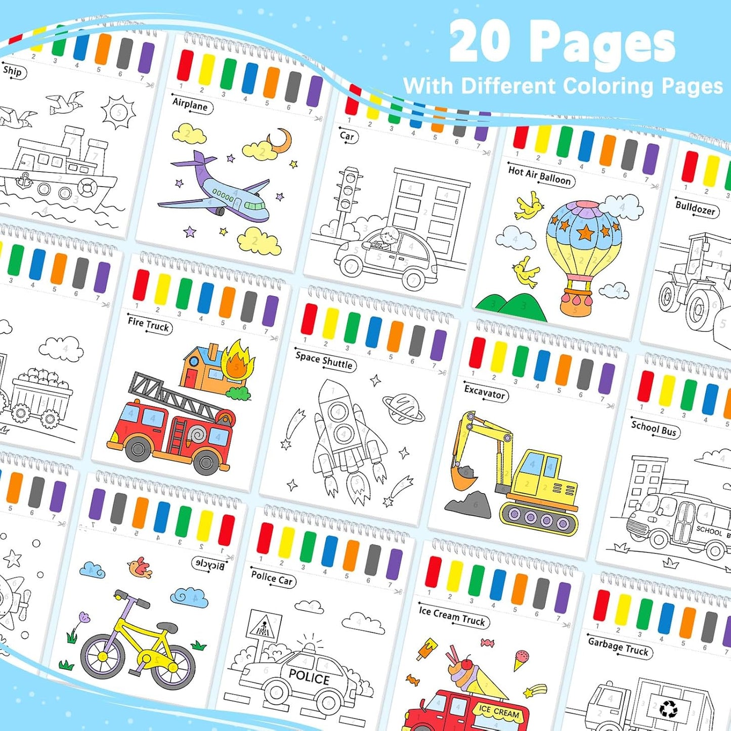 SOCOLER Watercolor Painting Kit - Mess-Free Traffic Theme Coloring Books for Toddlers Ages 1-8