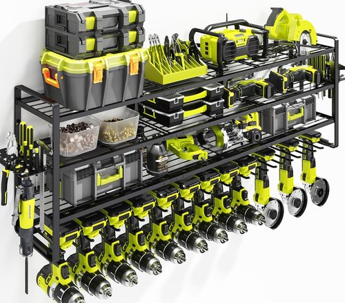 KAFAHOM Power Tool Organizer - Wall-Mounted 13 Drill Holder with 4 Layers & 2 Accessories | Ideal Gift for Men