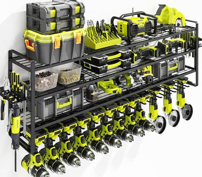 KAFAHOM Power Tool Organizer - Wall-Mounted 13 Drill Holder with 4 Layers & 2 Accessories | Ideal Gift for Men