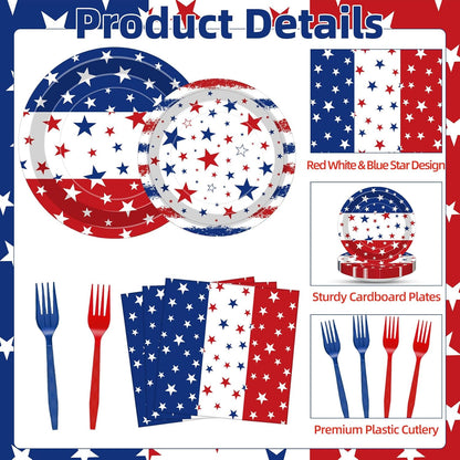 Regine Switzerland Patriotic Party Supplies Set - 100 Pcs Disposable Red, White, and Blue Tableware for 25 Guests | Perfect for 4th of July, Memorial Day, and Labor Day Celebrations