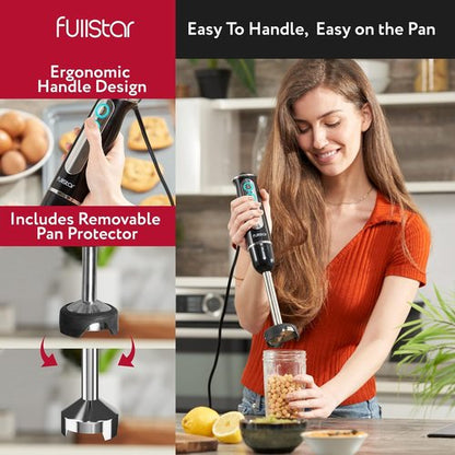 Fullstar Immersion Blender Set - 9-Speed 500W Handheld Electric Mixer for Smoothies | Black 3-in-1