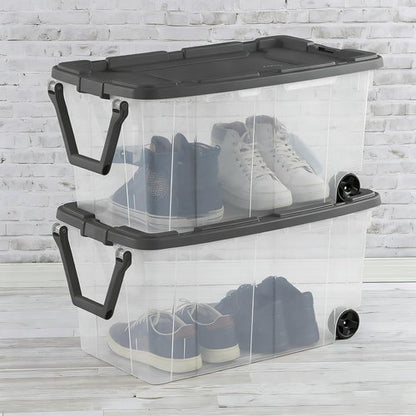 160 Quart Wheeled Storage Bins by [Brand Name] - Stackable Heavy-Duty Clear Totes with Secure Latch Lid & Reinforced Handle | Ideal for Garage, Closet & Moving