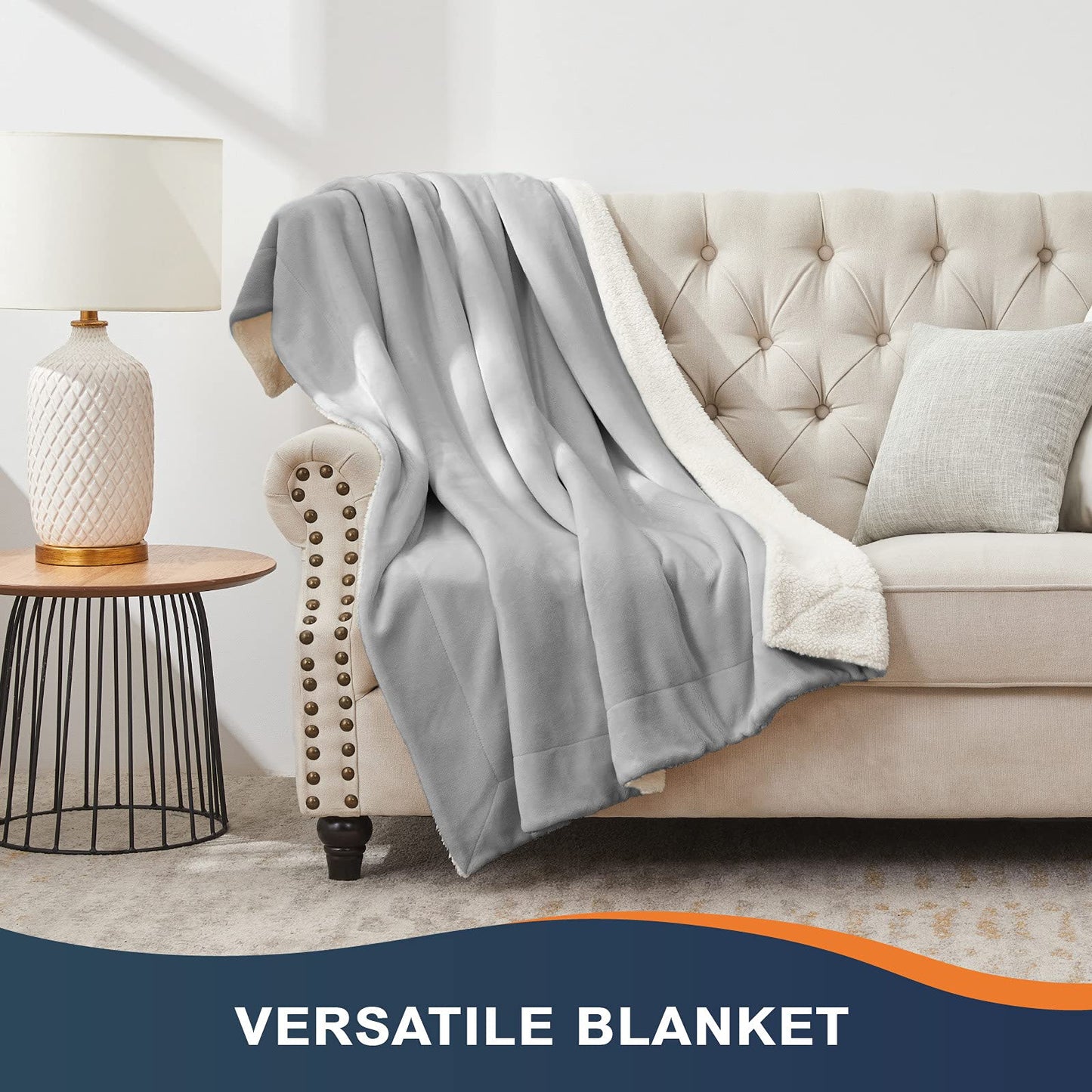 Walensee Sherpa Fleece Blanket (King Size 108”x90” Ash Grey) Plush Throw Fuzzy Super Soft Reversible Microfiber Flannel Blankets for Couch, Bed, Sofa Ultra Luxurious Warm and Cozy for All Seasons