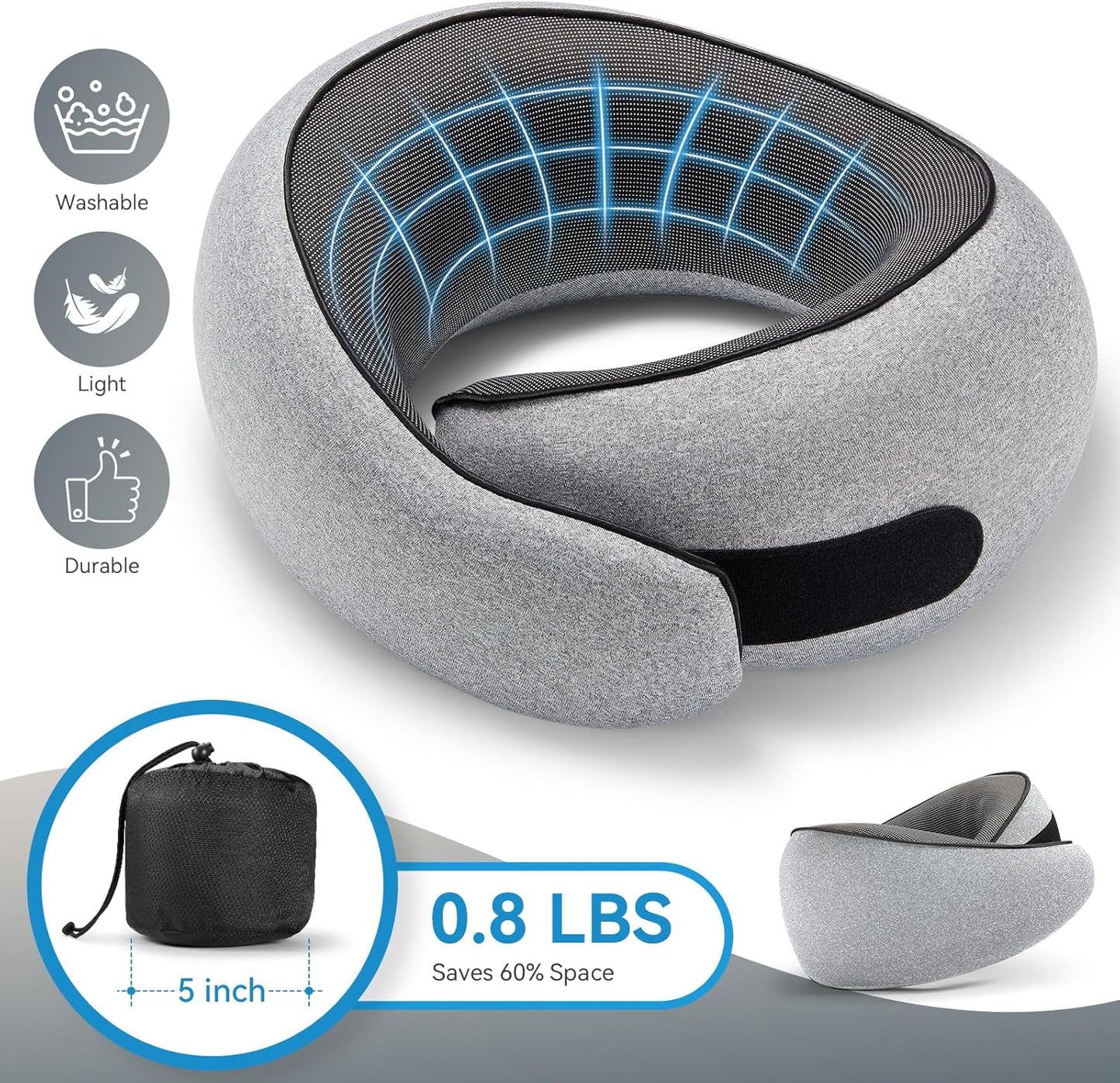 SZXYX Travel Pillow - 100% Pure Memory Foam Neck Support | Comfortable, Breathable Cover, 360° Support, Dark Grey