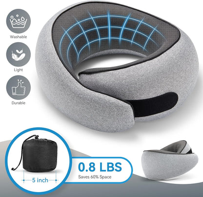 SZXYX Travel Pillow - 100% Pure Memory Foam Neck Support | Comfortable, Breathable Cover, 360° Support, Dark Grey