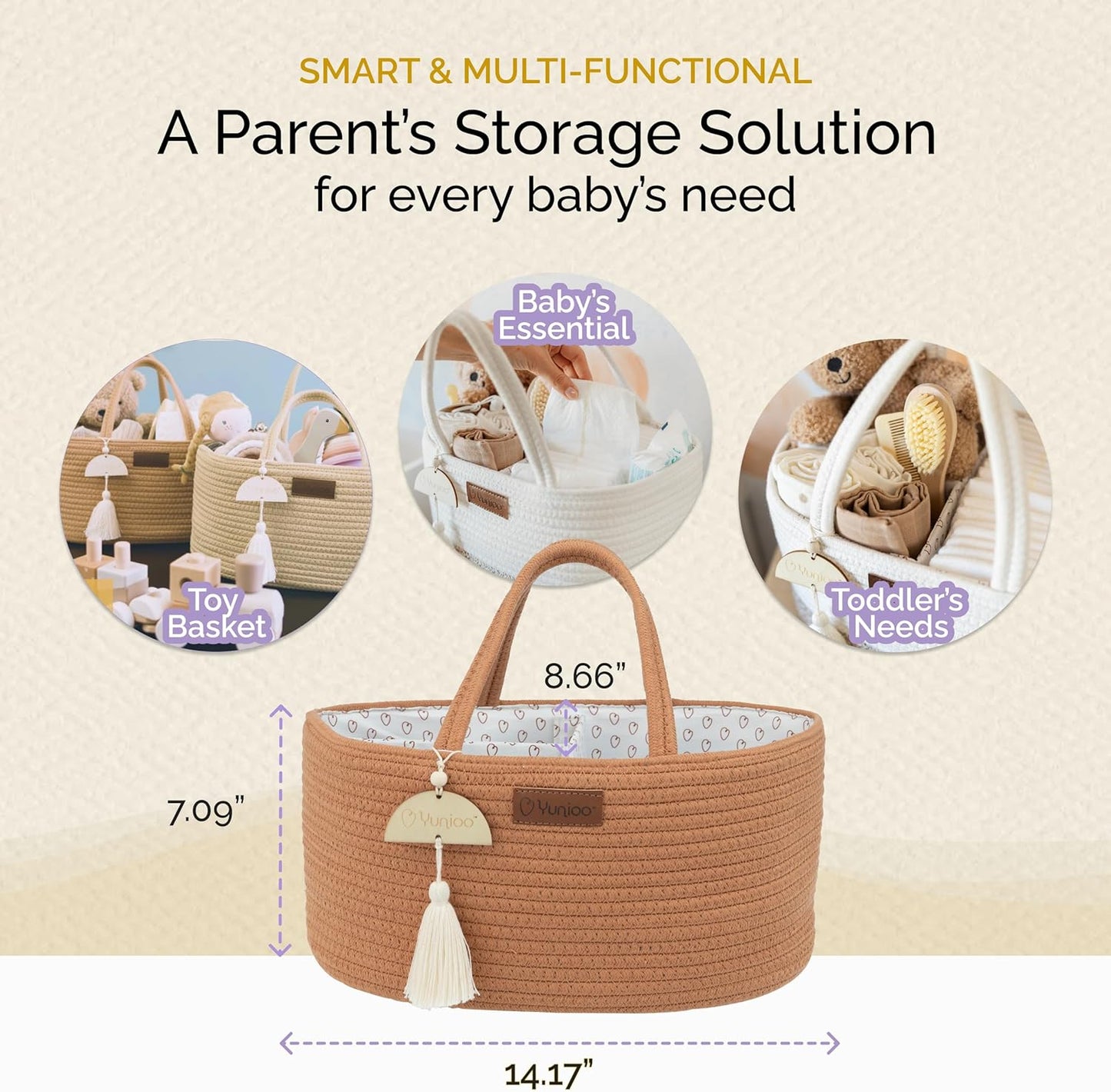 Yunioo Baby Diaper Caddy Organizer - Portable Nursery Storage Basket with Sturdy Handle | Ideal for Newborn Essentials