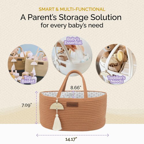 Yunioo Baby Diaper Caddy Organizer, Portable Nursery Storage Basket with Sturdy Handle Diaper Caddy Basket, Car Caddy for Diapers and Baby Wipes, Newborn Essentials