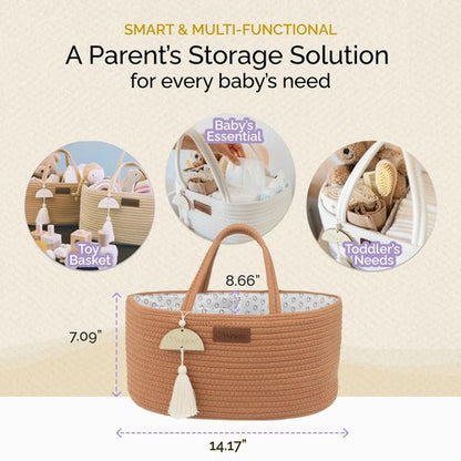 Yunioo Baby Diaper Caddy Organizer, Portable Nursery Storage Basket with Sturdy Handle Diaper Caddy Basket, Car Caddy for Diapers and Baby Wipes, Newborn Essentials