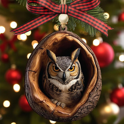 Skiennix Owl Ornaments - Realistic 3.54'' Flat Wood Decor for Christmas | Unique Gifts for Owl Lovers