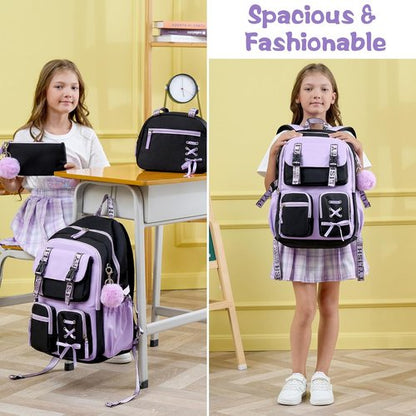 Fimibuke Girls' Backpack Set - 3 PCS Waterproof Backpack with Lunch Box & Pencil Case | Ideal for School, All Ages