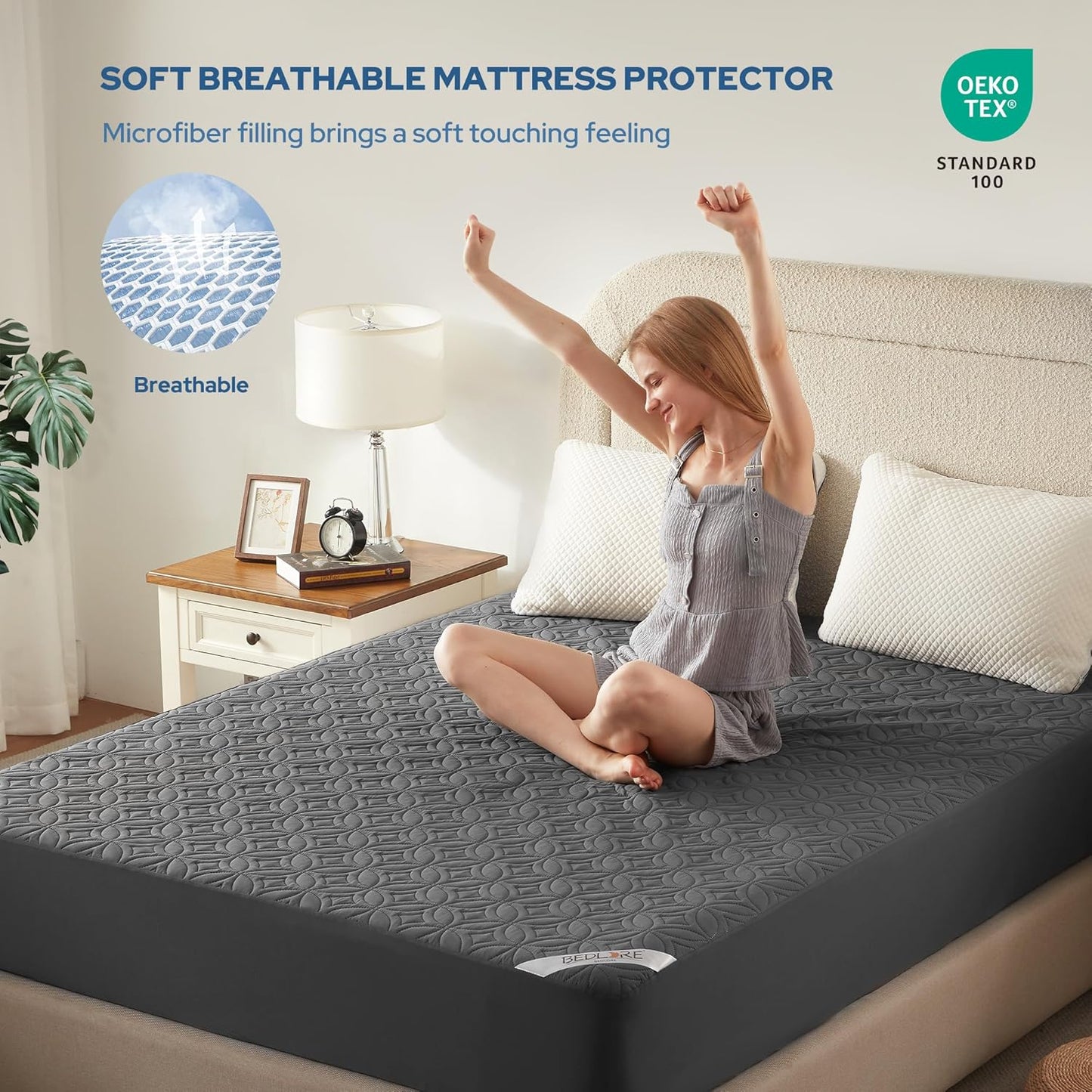 BEDLORE Waterproof Mattress Protector - California King Size, Soft Noiseless Cover for Deep Pocket Mattresses (Gray)