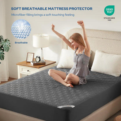 BEDLORE Waterproof Mattress Protector - California King Size, Soft Noiseless Cover for Deep Pocket Mattresses (Gray)