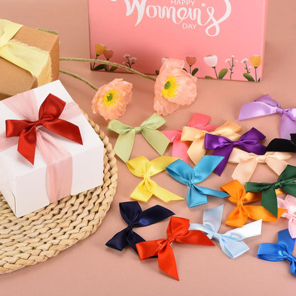 MECCANIXITY Mini Satin Ribbon Bows - 100Pcs 2.5" Sky Blue Fabric Flowers for Craft DIY & Parties