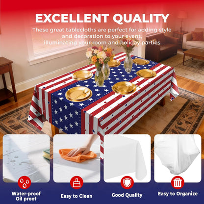 Skiennix 6 Pack Patriotic Disposable Tablecloths - 54" x 108" American Flag Design for Memorial Day Parties