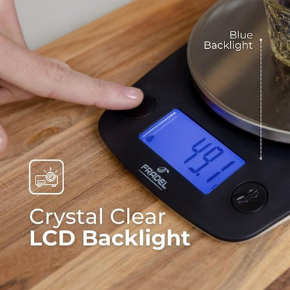 Fradel Digital Kitchen Food Scale - Accurate 0.1g Measurement in Grams & Ounces | 11lb Capacity, Round Design