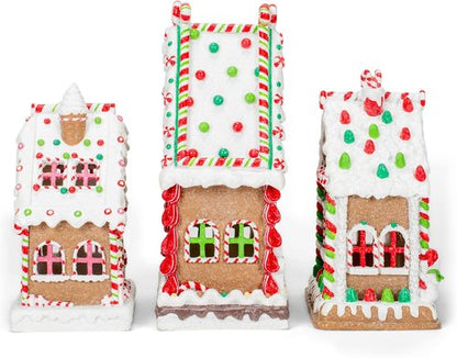 Mark Feldstein & Associates Gingerbread Village Tea Light Figurines - Red Porcelain Set of 3 (8 Inch)