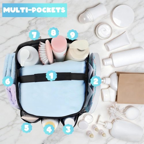 Attmu Mesh Shower Caddy - Portable Dorm Room Organizer with 8 Pockets | Quick Dry Bathroom Bag