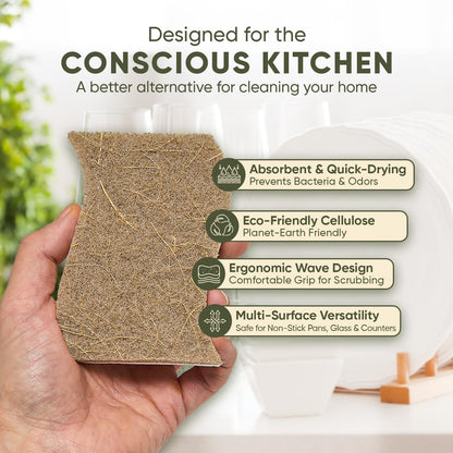 Plant-Based Kitchen Sponges - Eco-Friendly Natural Cellulose & Coconut Scrubber | 12 Pack | USDA Biobased Certified