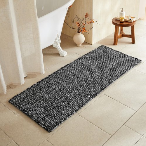 TYUU Black and White Bathroom Rugs, Waffle Runner Rug Bathroom Non Slip Washable Long Super Absorbent Quick Dry Boho Farmhouse Bath Decor, 60"x24" Black and White