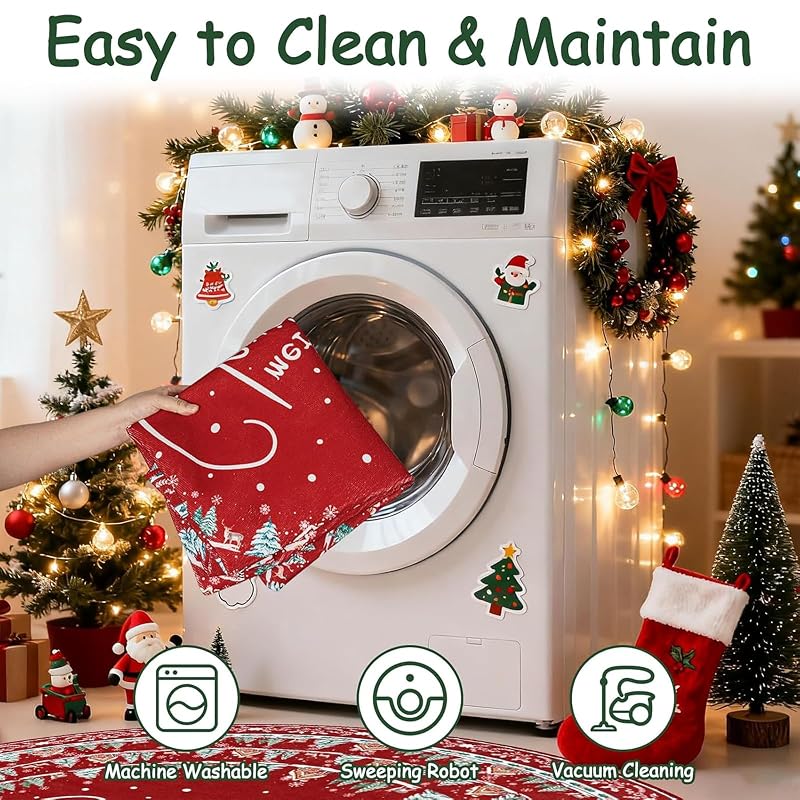 Round Christmas Area Rug 5ft - Washable Non Slip Indoor Circle Carpet, Variation: Christmas Words+5'