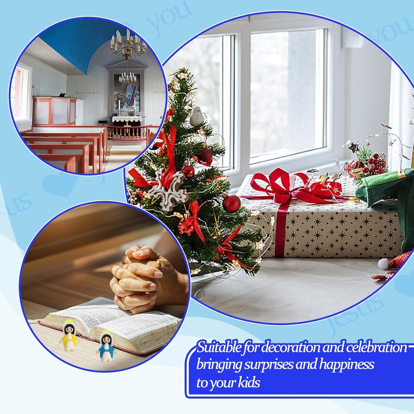 Regine Switzerland Virgin Mary Figurines - 20 Mini Christ Toys for Sunday School & Easter Gifts | Blue