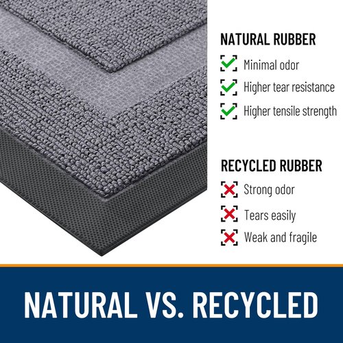 OLANLY Front Door Mat Indoor Outdoor Entrance, Waterproof All-Season, All-Weather Doormat, Sturdy Natural Rubber, Low Profile, Easy Clean Patio Porch Entryway Mat, 71x47, Classic Gray