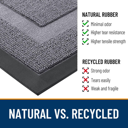 OLANLY Front Door Mat Indoor Outdoor Entrance, Waterproof All-Season, All-Weather Doormat, Sturdy Natural Rubber, Low Profile, Easy Clean Patio Porch Entryway Mat, 59x20, Classic Gray