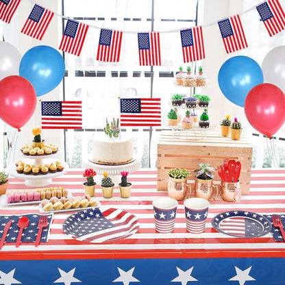 Esjay American Flag Tablecloths - 2 Pack Plastic Covers (54"x72") for Patriotic Celebrations