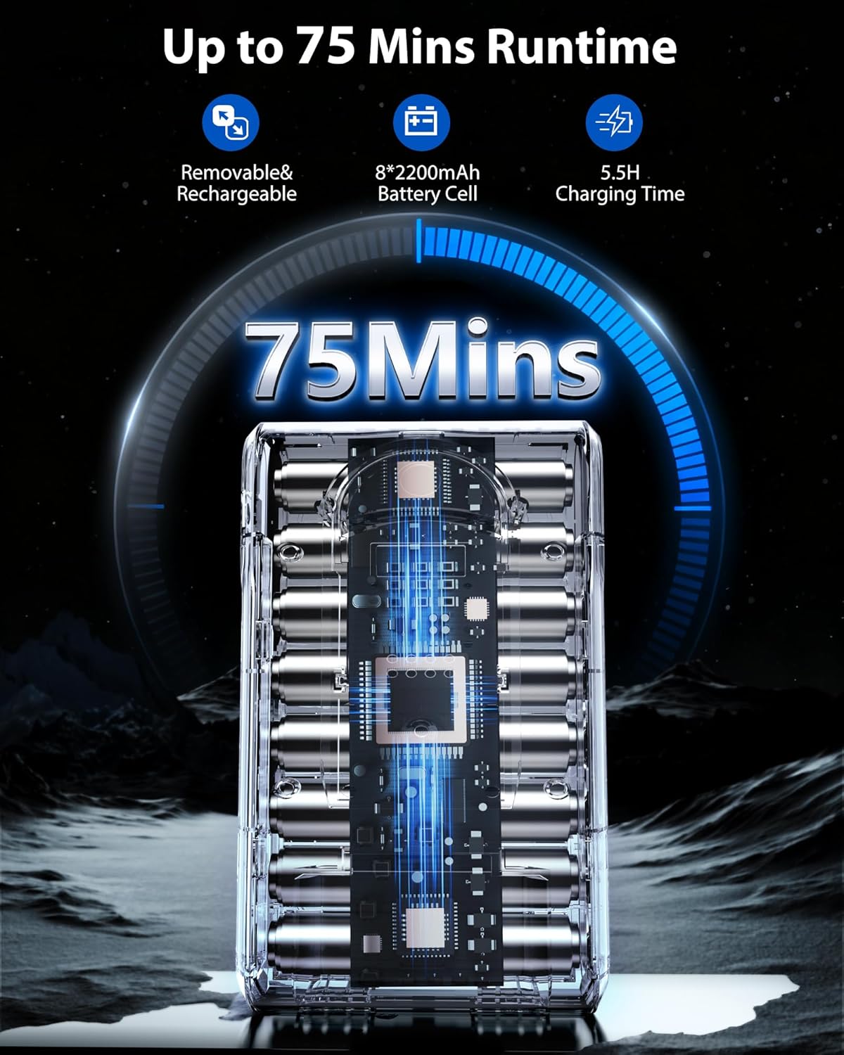 Skiennix Cordless Vacuum Cleaner - 75 Minutes Run Time, 55KPa Suction Power | Lightweight & Rechargeable for Home Use