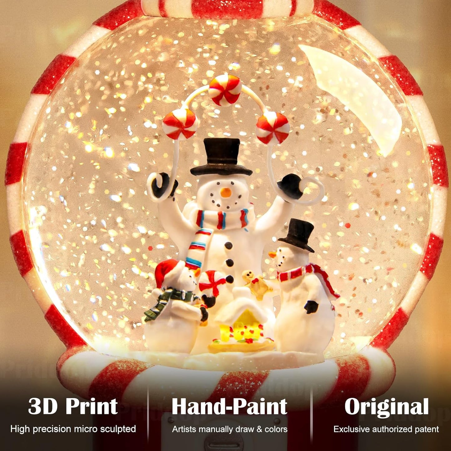 Priddop Snowman Snow Globe | Musical Glitter Christmas Decoration - 7.8 Inch USB/Battery Timer