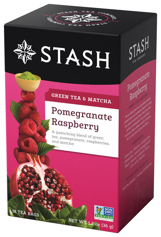 Stash Tea Pomegranate Raspberry Green Tea & Matcha Blend 18 Count Tea Bags in Foil Individual Green Tea Bags for Teapots Mugs or Teacups, Brew Hot Tea or Iced Tea